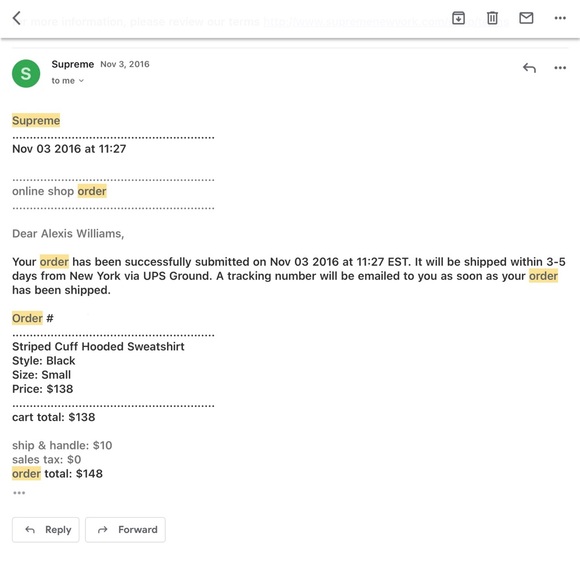 Supreme FW ‘16 Stripe Cuff Hooded Sweatshirt (Small, Black) - Picture 6 of 6